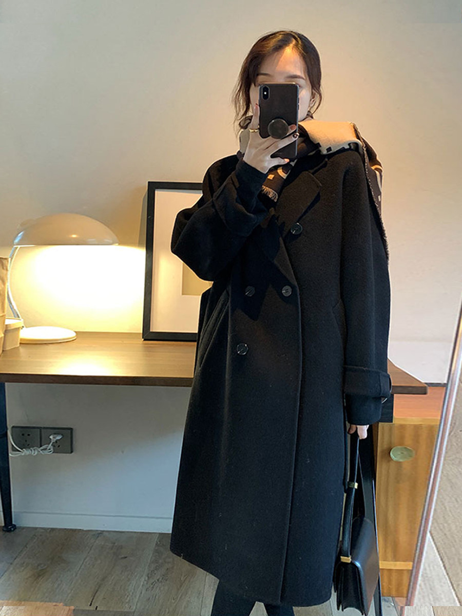 燕麦色毛呢外套女中长款韩系呢子大衣2022年春秋季新款小个子加厚,女装毛呢外套,浙宝318