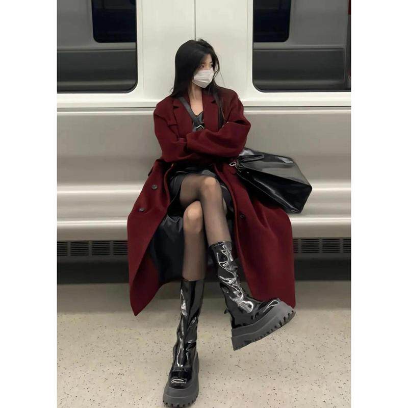 2025秋冬高级感毛呢外套黑色呢子大衣中长款气质赫本风39-p95k168,女装毛呢外套,浙宝318