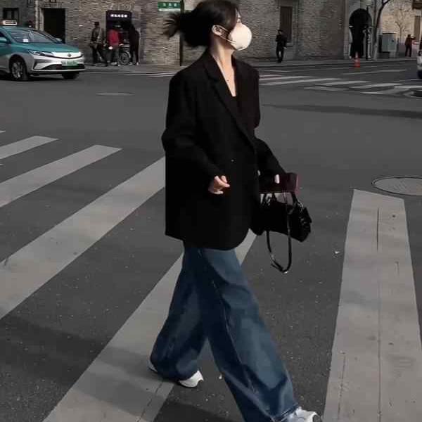 SOLAR/春秋通勤休闲西装外套女黑色高级感西服松oversize廓形垫肩，女装西装，浙宝318