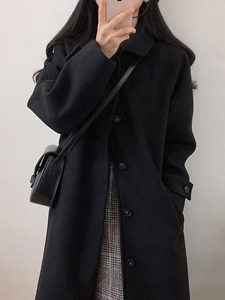 反季清仓黑色毛呢外套女2022新款小个子感中长款双面呢子大衣图片