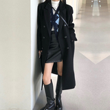 2026春秋新款黑色毛呢外套赫本风中长款小个子加厚呢大衣p97-k158，女装毛呢外套，浙宝318