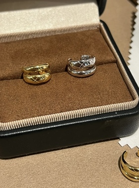 菱格纹双环耳骨夹 925银无耳洞