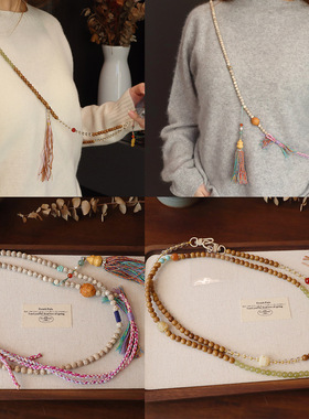 新中式星月菩提绿檀流苏斜挎链