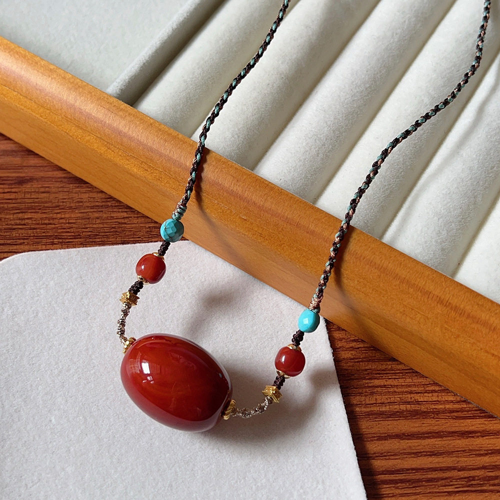 轻奢天然南红项链新中式手工编织大珠锁骨链复古柿子红玛瑙毛衣链,饰品/流行首饰/时尚饰品新,颈饰,淘宝优惠券,粉丝福利购,淘宝优惠卷