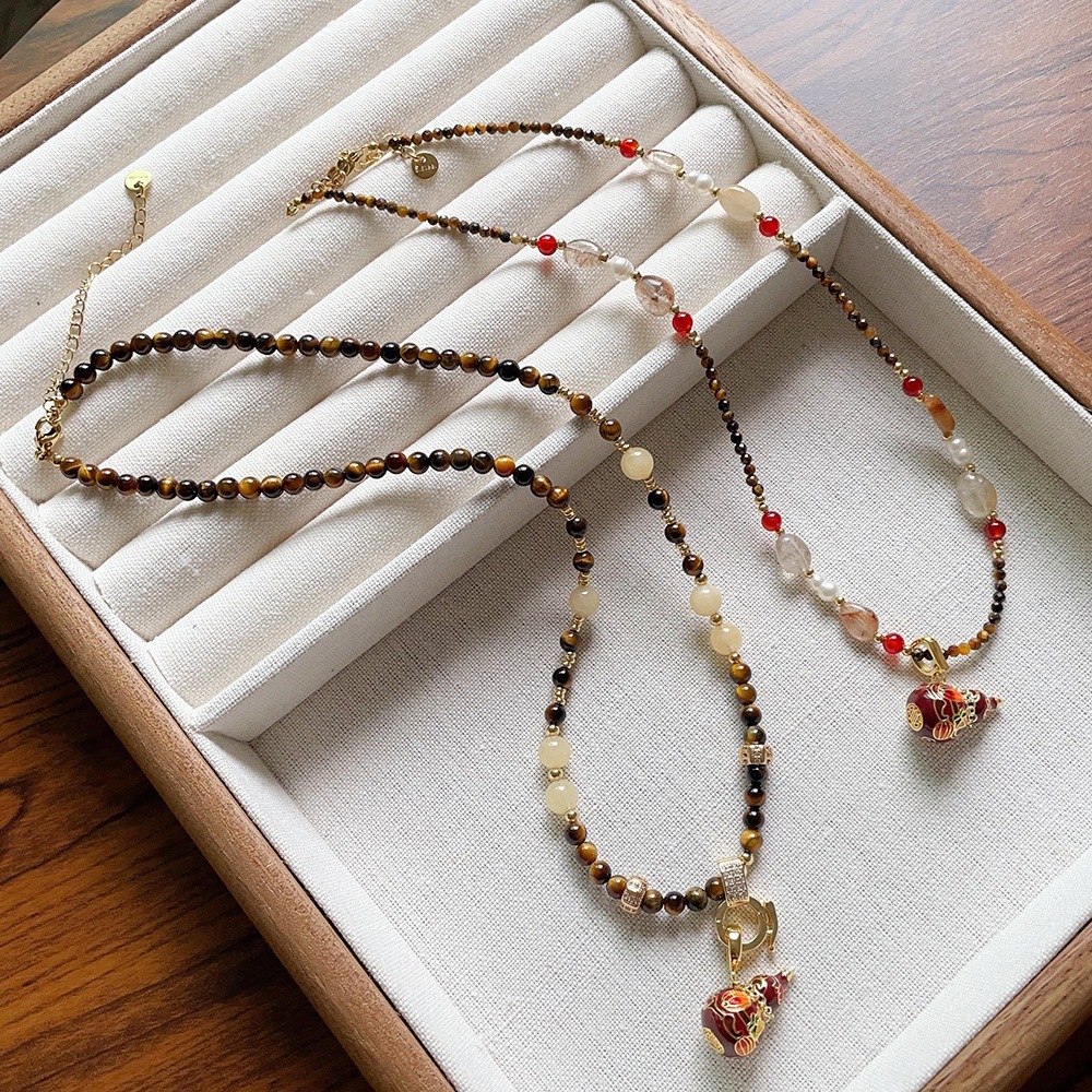 轻奢新款美拉德天然虎眼石项链