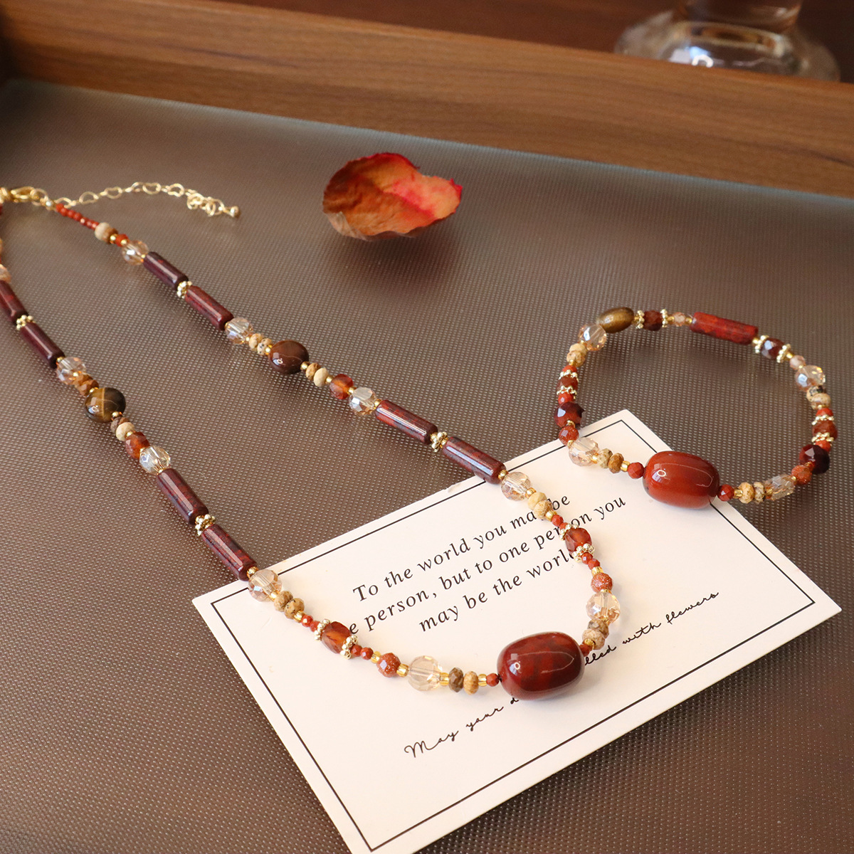 复古天然石秋冬毛衣链锁骨链手链