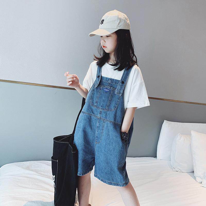 女童背带短裤牛仔裤夏季套装中大童女孩宽松版超好看时髦儿童夏装图片