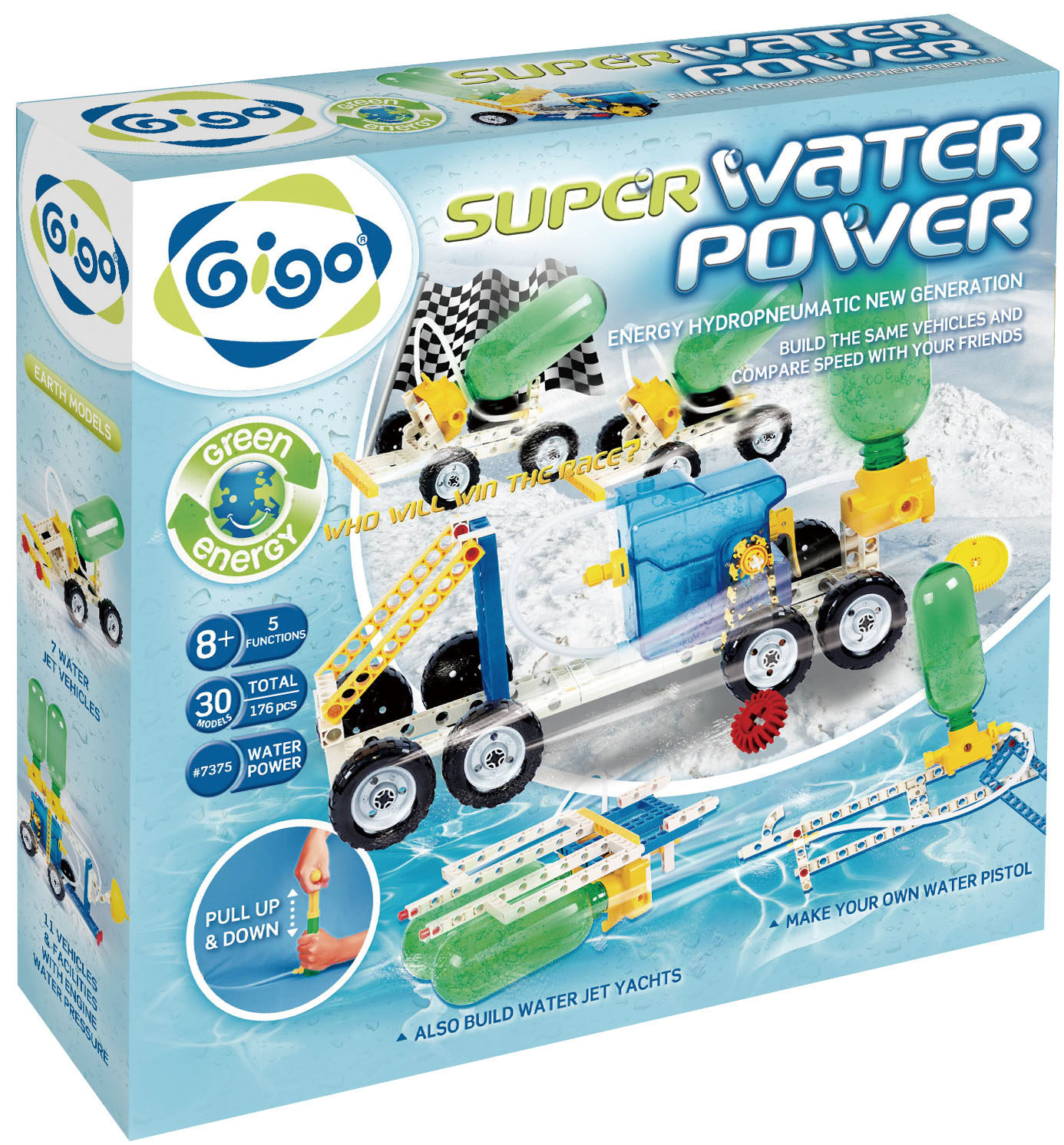 台湾进口gigo智高儿童益智拼插积木玩具7375二代气压水动男孩女孩