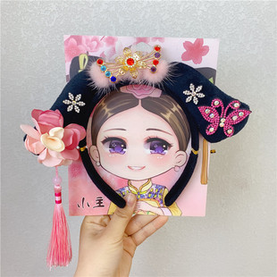 儿童汉服头饰古装女童头箍中国风复古发箍格格新款旗头发饰