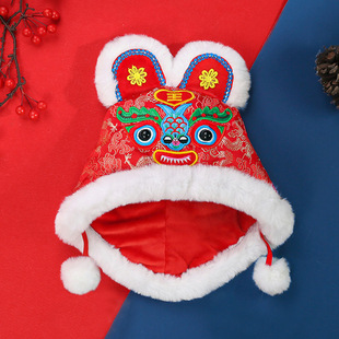 儿童虎头帽秋冬加绒保暖男童老虎帽子女孩男宝宝新年配唐装汉服帽