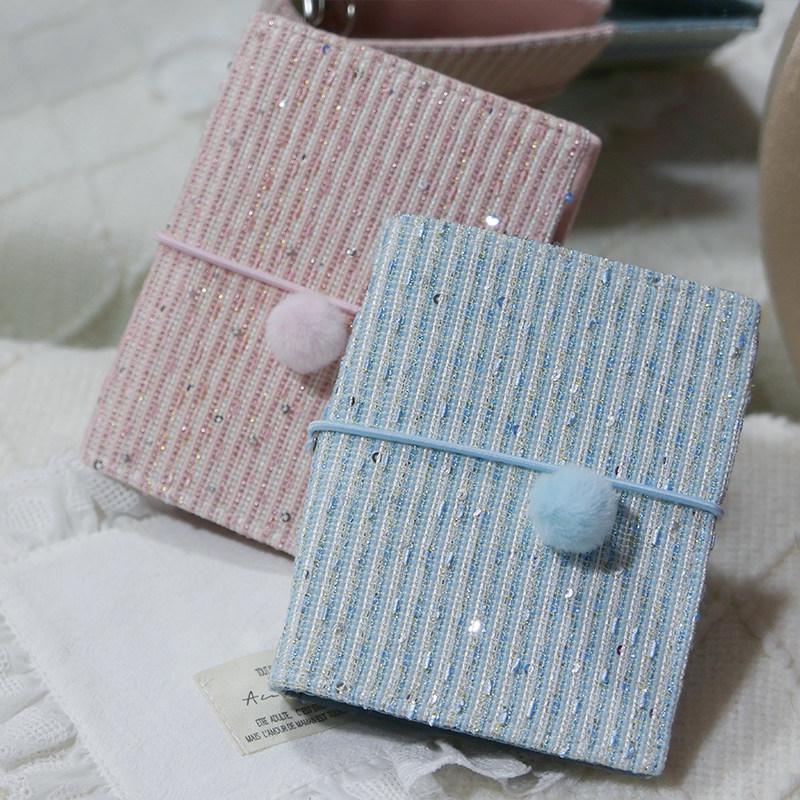 躲在耳里|限量毛呢活页|粉蓝条纹亮片可爱高级氛围重工手帐本m5a7,文具电教/文化用品/商务用品,手帐/日程本/计划本,淘宝优惠券,粉丝福利购,淘宝优惠卷