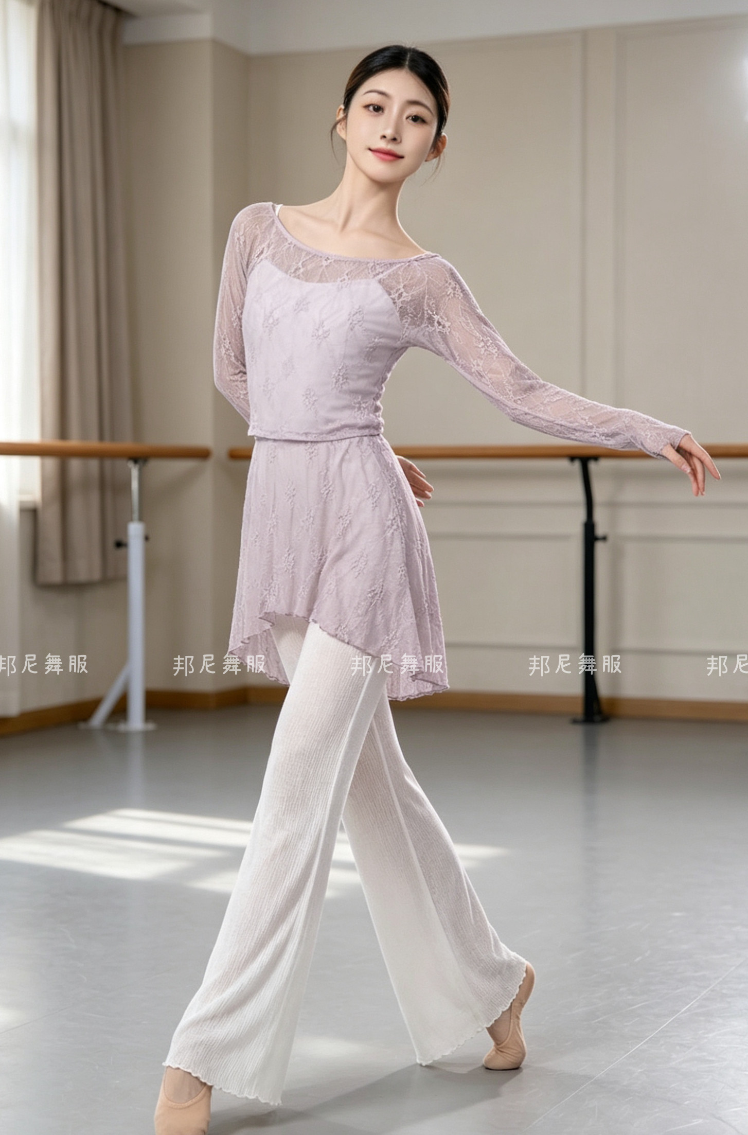 舞蹈服上衣女芭蕾一字领蕾丝罩衫成人形体练功服纱衣短裙外搭显瘦图片