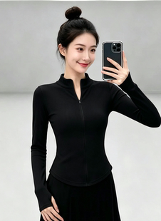 现代舞练功服袖套指半拉链上衣短袖春秋中国舞练功外套形体服班服