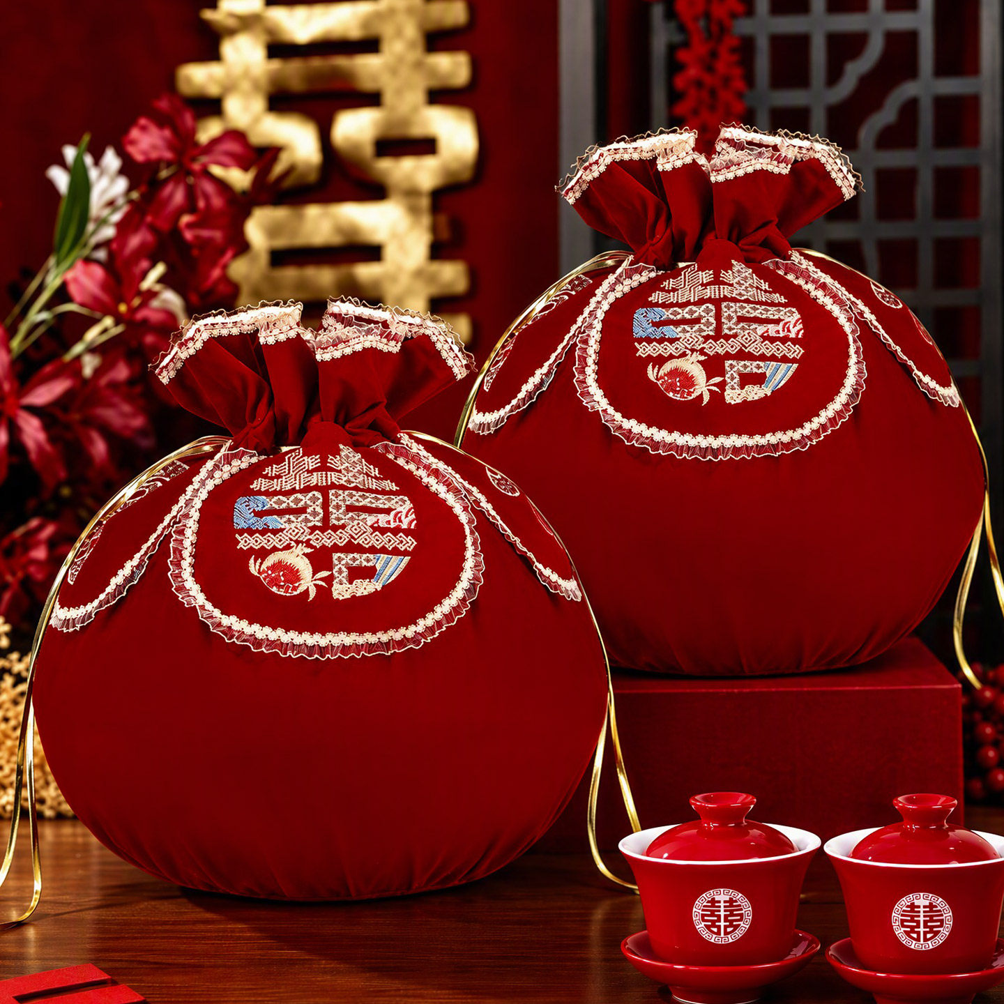 结婚新娘嫁妆刺绣包袱皮抽拉福袋