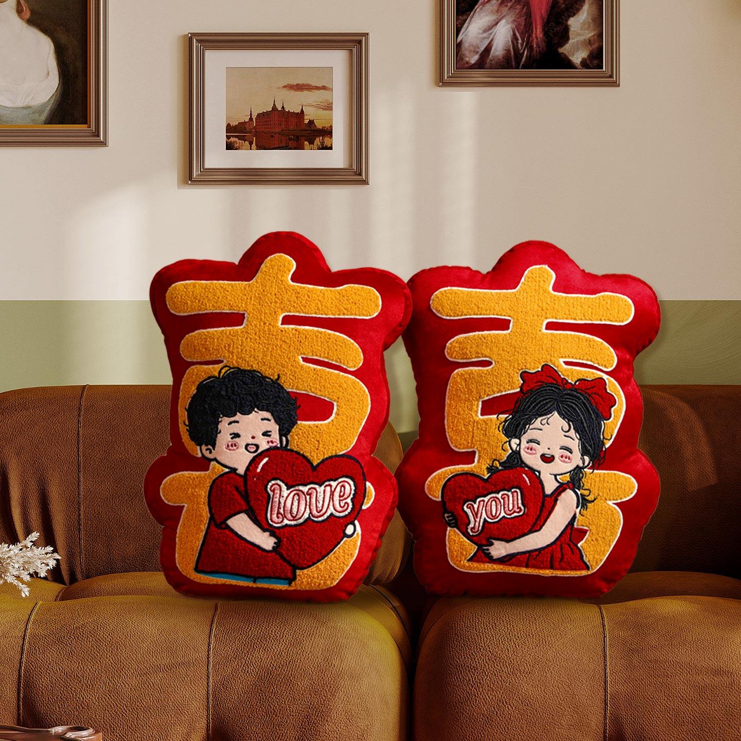 结婚喜字抱枕红色压床娃娃一对婚房布置床头卡通公仔装饰沙发靠垫,居家布艺,靠垫/抱枕,淘宝优惠券,粉丝福利购,淘宝优惠卷
