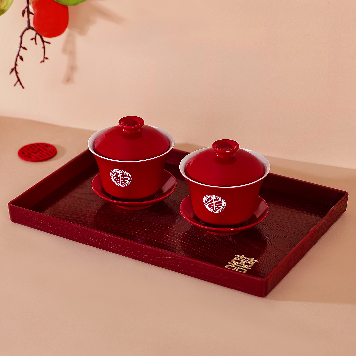 敬茶杯一对结婚茶具套装