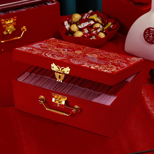 订婚彩礼钱盒子三金现金礼金箱结婚聘金礼盒装10万20万新娘嫁妆箱