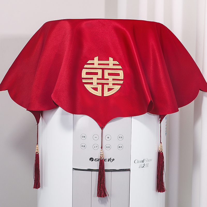 结婚客厅圆柱立式空调防尘罩红色