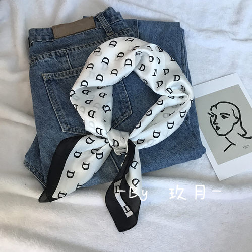 ins风简约字母黑白西装小方巾