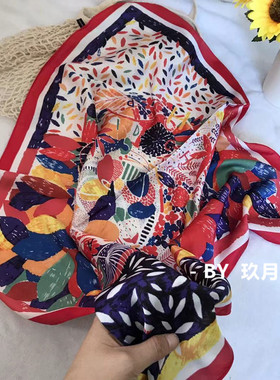春天气息清新红色五彩斑斓ins沙漠海滩旅游拍照绑发发带70小丝巾