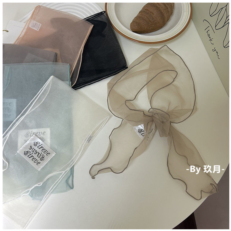 甜美纯色网纱透薄飘逸温柔少女心长条小丝巾ins绑发发带装饰领巾