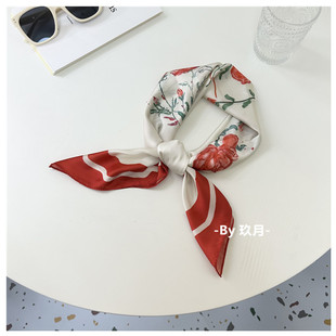 法式浪漫氛围感红色玫瑰蝴蝶气质优雅春天凹造型头巾小丝巾方巾发