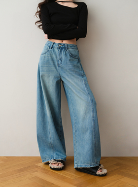 ron&ron复古宽松高腰阔腿牛仔裤2026年春季女百搭直筒显腿长长裤