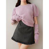 ron&ron复古高腰木耳边短裙2024新款 设计感修身 包臀a字半身裙T