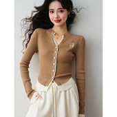 ron&ron韩系拼色假两件V领针织开衫 针织上衣 显瘦时尚 2025冬季 修身