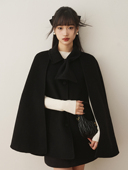 Ron贵气全羊毛黑色斗篷大衣女2023秋冬新款 高级感小个子毛呢外套t