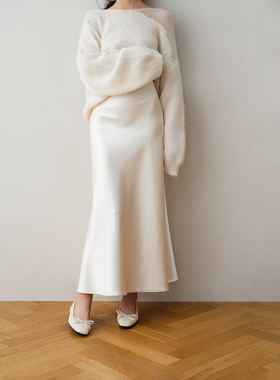 ron&ron法式极简风缎面加绒鱼尾半身裙2025冬季垂感显瘦长裙气质
