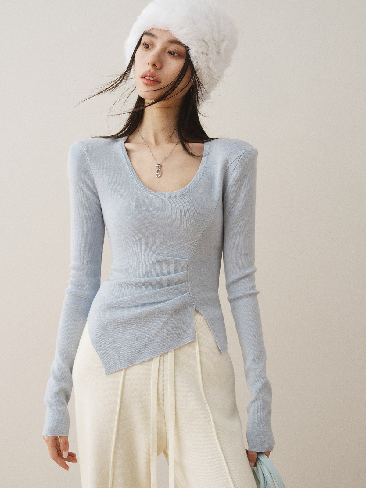 ronron圆领套头设计感气质针织衫