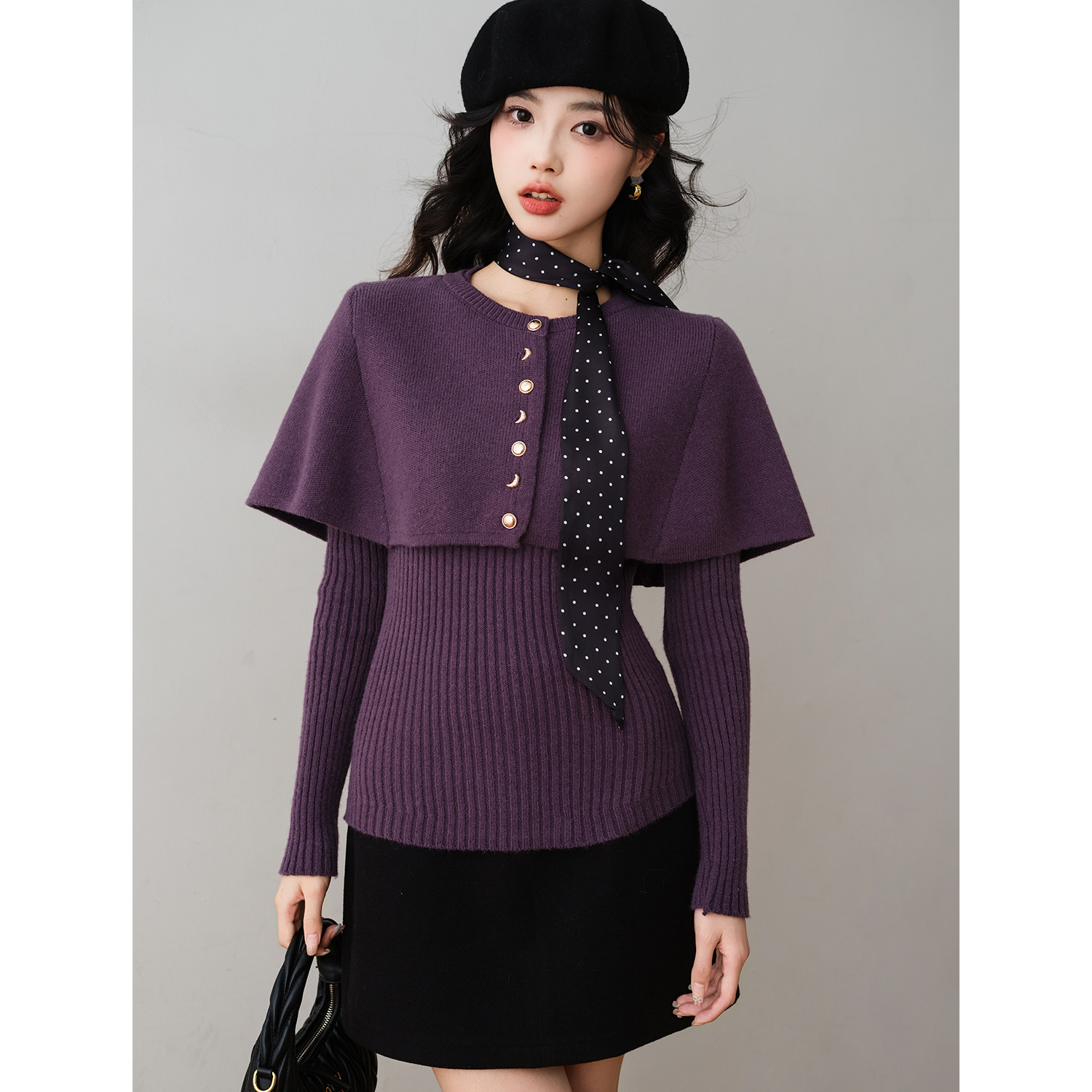 2025秋复古蝴蝶结飘带坎肩针织衫