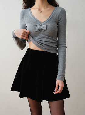 ron&ron学院风松紧腰带内衬A字半身裙女2025冬季显瘦百搭气质短裙