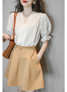 Ron原创衬衫女设计感小众白色衬衣夏2020新款超仙法式复古上衣T