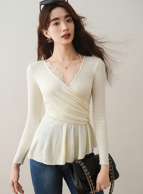 ron&ron法式挂脖收腰显瘦针织衫2024秋冬新款不规则修身别致上衣T