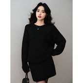 高级宽松半裙女套装 ron&ron气质小香风黑色亮片毛衣套装 2025冬季