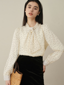 2024早春新款 Ron法式 波点珍珠衬衫 设计感蝴蝶结别致绝美白色上衣T