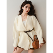 设计感宽松灯笼袖 ron&ron高级感大翻领毛衣外套秋季 新款 纯色外搭T