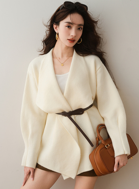 ron&ron高级感大翻领毛衣外套秋季新款设计感宽松灯笼袖纯色外搭T