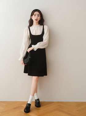 ron&ron百搭针织吊带小黑裙早秋新款气质修身显瘦小个子背带短裙T