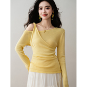 ron&ron法式 显瘦不对称上衣 修身 设计感斜肩露肩针织衫 2026春季