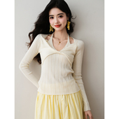 ron&ron法式 优雅上衣 假两件修身 V领挂脖扭结针织衫 送飘带2026春季