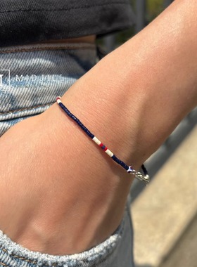 限量新品 cosmo低调神秘深海蓝极细拼色925银扣手链 叠戴百搭单品