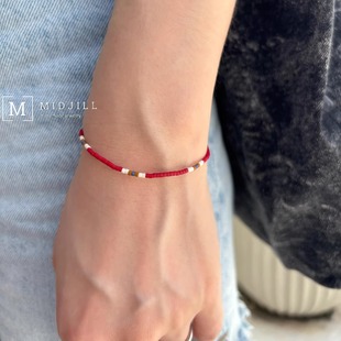 限量新品 叠戴百搭单品 cosmo磨砂复古红极细拼色925银扣手链