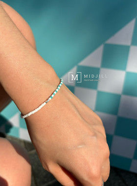 期间限定 时尚简约方形清新白色薄荷色拼接925银手工小众手链新品