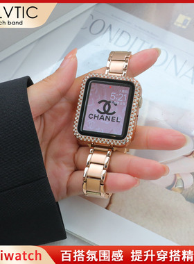 GELVTIC适用于苹果手表s9表带watch10表带不锈钢iwatch星光色表带