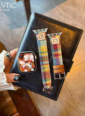 适用applewatch苹果11表带iwatch910秋冬新年彩虹凯蒂猫红色表带