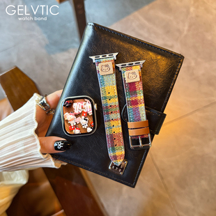 适用applewatch苹果s11表带iwatch910秋冬毛呢圣诞彩虹凯蒂猫表带