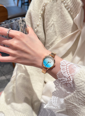 EAVANLIN轻奢气质渐变色阿仙奴带手表时尚闪粉女生森系女士